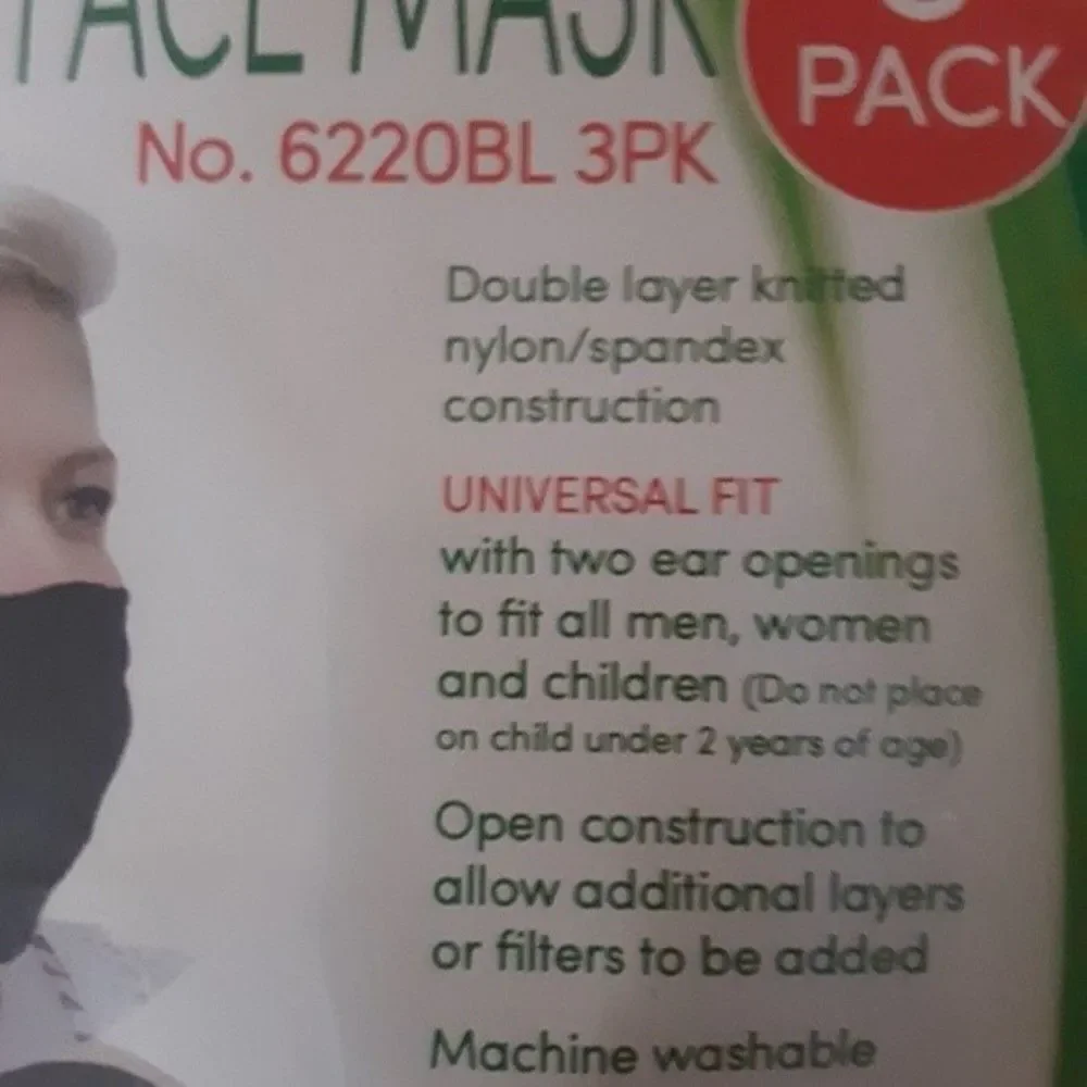 Face Masks 3 pack for face coverings unisex pack reusable nonsurgical black